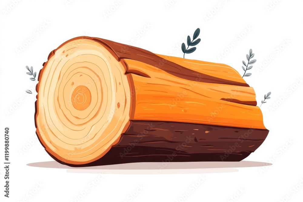 Poster a minimalist depiction of a wooden log with clean lines and soft gradients, set against a plain whit