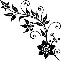  Floral corner ornament with leaves and abstract illustration