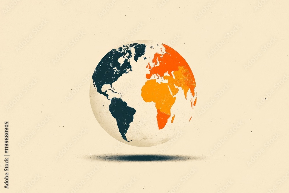 Poster a minimalist globe icon with simple, clean lines and muted colors, symbolizing the interconnected wo