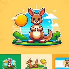 Obraz premium Kangaroo Note A brown kangaroo with a green grassy background an