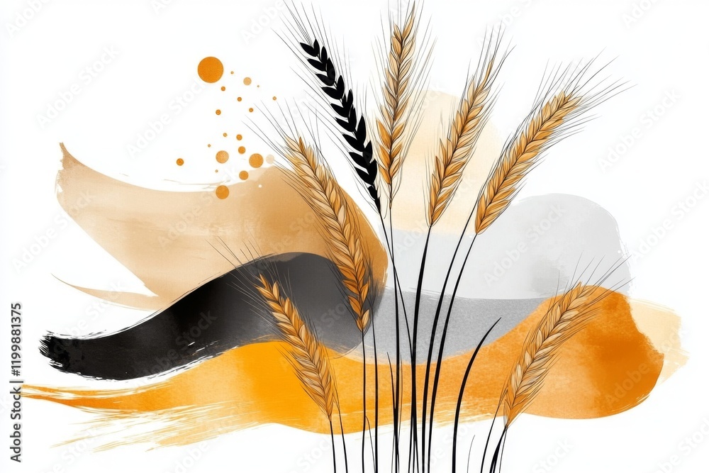Poster a minimalist line drawing of a single stalk of wheat with clean, simple lines on a white background,