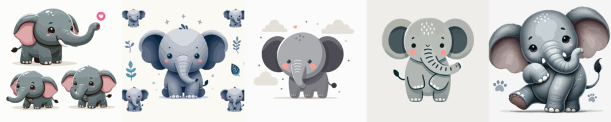 vector set of cute elephants