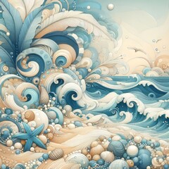 Sea Breeze Light blues whites and sandy tones evoking a seaside