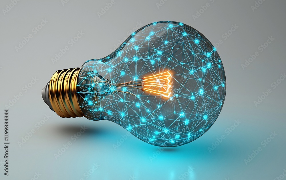 Poster Glowing lightbulb with network connections inside.