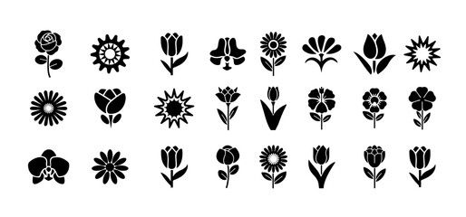 Flower Icons Set silhouette