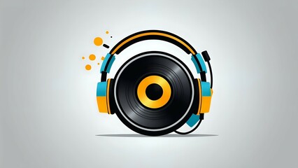 Vibrant illustration of headphones shaped like a vinyl record, perfect for music, DJing, and audio concepts.