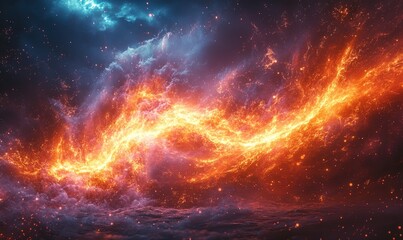 Obraz premium Fiery, cosmic wave crashes over dark waters.