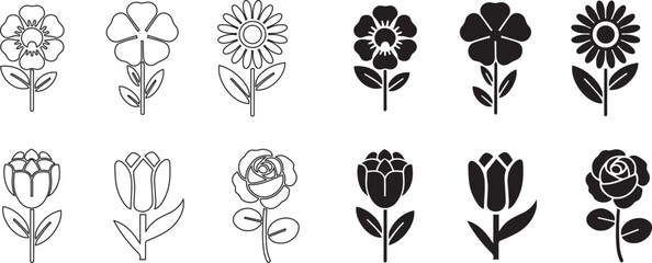 Flower Icons Set silhouette