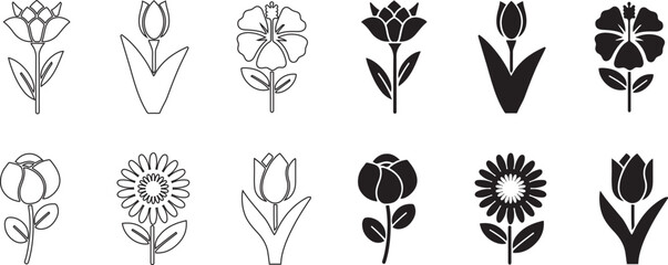 Flower Icons Set silhouette