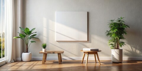 Architectural photography showcases a minimalist entryway:  wood, cream tones, and a spare, elegant design.