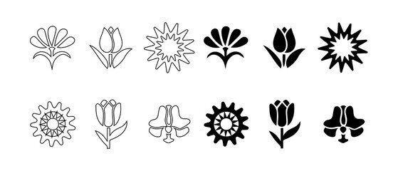 Flower Icons Set silhouette