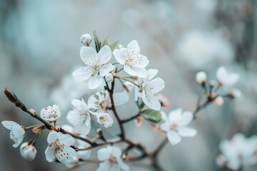 Delicate white blossoms on a branch in spring