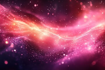 Vibrant cosmic nebula with swirling pink and purple colors showcasing glowing particles in a dark space backdrop