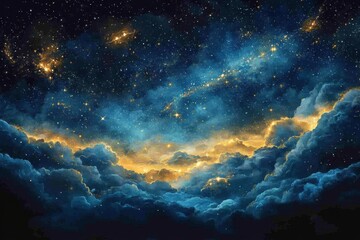 Obraz premium Beautiful starry night with colorful clouds and distant galaxies shining in the dark sky