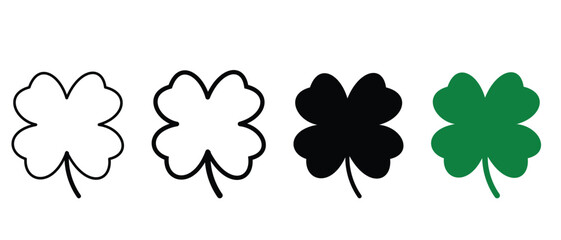 Clover leaf silhouette collection. Good luck four leaves isolated on white background. Four leaf clover icon, vector, silhouette set. Clover leaf vector illustration.