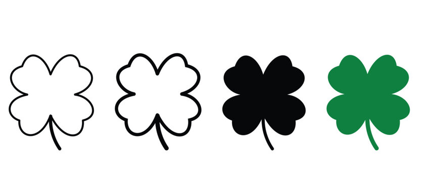 Clover leaf silhouette collection. Good luck four leaves isolated on white background. Four leaf clover icon, vector, silhouette set. Clover leaf vector illustration.