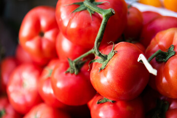 Pile of red tomatoes in market