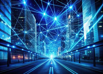 Explore a cyberpunk city's 4K futuristic network.  Electric blue data streams arc across towering transmission lines.