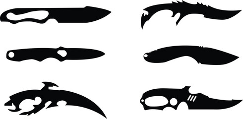 Set of kitchen knife icon silhouette design vector art illustration,Military knife set vector design