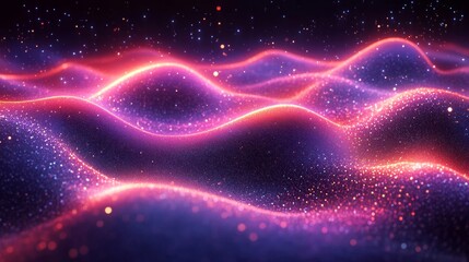 Obraz premium Glowing Pink Orange Glitter Waves Abstract Digital Art Background