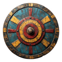 Vintage Round Shield with Colorful Design on Transparent Background