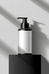 Obraz premium Minimalist Bathroom Product Display with Textured Shadows and Lighting