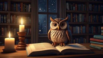 Wise Owl Reading a Book