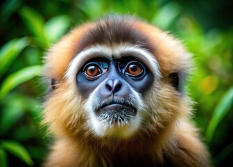Obraz premium This Hylobates lar portrait showcases stunning wildlife photography, adhering to the rule of thirds for a compelling jungle animal image.