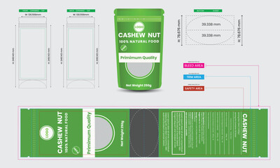 Cashew nut, 100% natural, pouch packaging mockup, food and product branding design