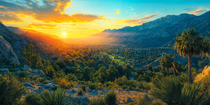 Sunset Over California's Inland Empire Valley with Majestic Mountains