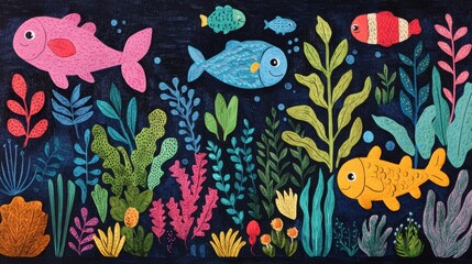 Obraz premium Colorful Underwater Scene with Creative Fish and Vibrant Plants