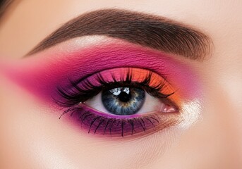 Obraz premium Vibrant eye makeup featuring bold pink and orange hues