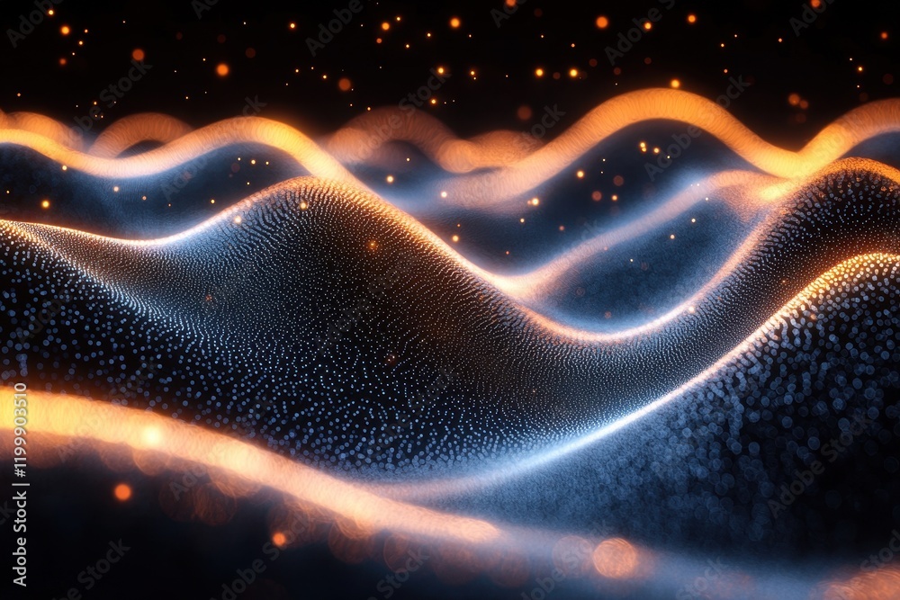 Poster dynamic abstract waves with glowing particles create a mesmerizing visual effect in an enchanting da