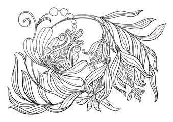 Fantasy flowers in retro, vintage, jacobean embroidery style. Clip art, set of elements for design Vector illustration.