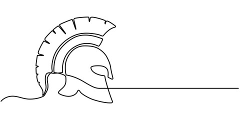 Knight helmet isolated on white background. Line art helmet. One line continuous vector illustration, Roman warrior knight helmet mask  continuous one line drawing. Spartan headgear single line art.