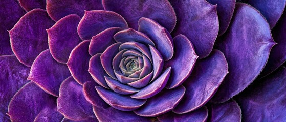 Stunning macro photograph of a purple aeonium succulent showing perfect spiral geometry, with crystalline-edged leaves and deep amethyst coloring creating a dramatic pattern. Generative AI