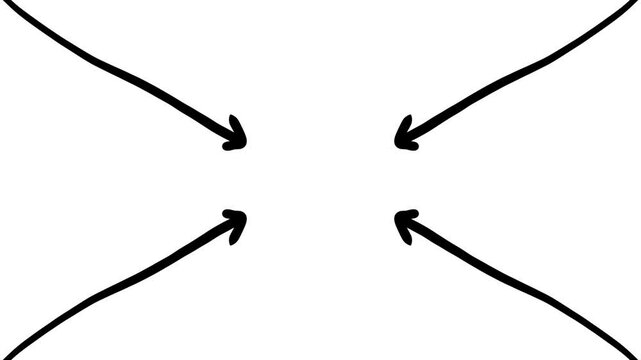 four arrows pointing centre on white background animation video