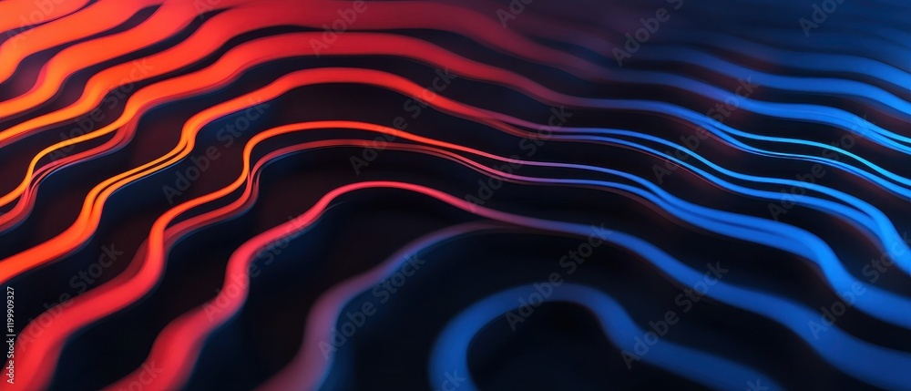 Aufkleber A vibrant abstract image showcasing wavy patterns in red and blue tones against a dark background, creating a dynamic sense of motion and depth.