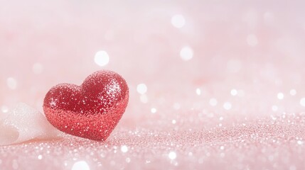 Obraz premium A heart made of glitter is on a pink background. Concept st valentine, love, heart