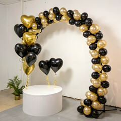 Elegant Black Gold Balloon Arch Wedding Decor Party air event heart shape shiny photo shoot props   