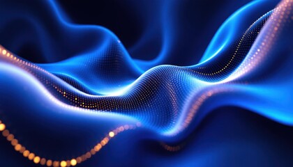 Obraz premium Abstract digital wave with glowing particles in blue and gold for futuristic design