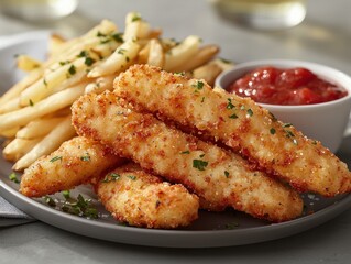 Gourmet fries and finger food platter upscale restaurant culinary delight modern atmosphere close-up view high-end dining