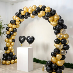 Elegant Black Gold Balloon Arch Wedding Decor Party air dark event shiny photo props heart matte    
