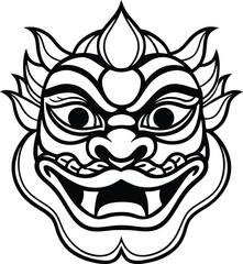 Chinses mask silhouette vector illustration,  demon mask line art, samurai mask vector, devil mask 