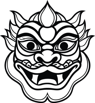 recommend clip art: Chinses mask silhouette vector illustration,  demon mask line art, samurai mask vector, devil mask 