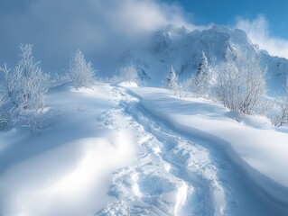 Obraz premium Winter adventure fresh snow tracks in the mountains nature crisp environment scenic view