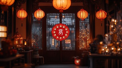 Festive lanterns illuminate a traditional Chinese room.