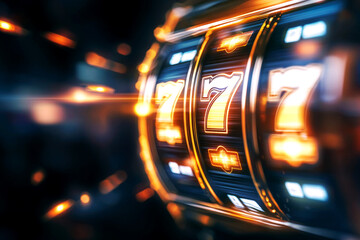 Exciting casino action slot reels spinning in a thrilling environment captured in dynamic viewpoint for engaging content