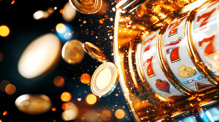 Thrilling casino action reels in motion slot game extravaganza vibrant atmosphere close-up viewpoint exciting slot machine concept