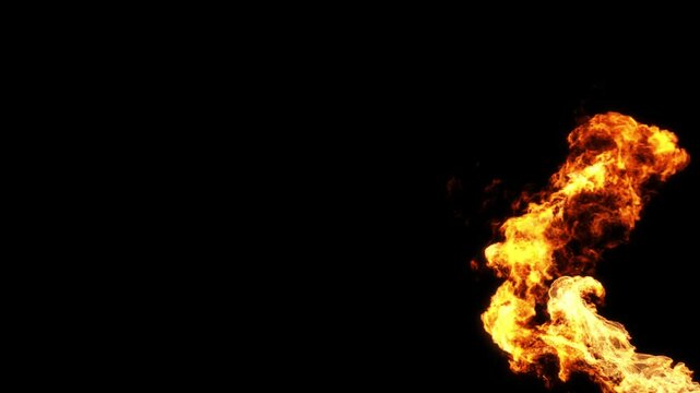 Realistic burning flames fire rising up on black backgrounds rendering